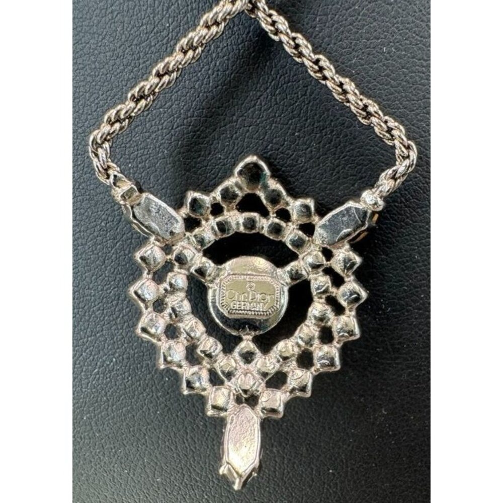 Christian Dior of Germany 15" Drop Circular Crystal and Faux Pearl Necklace - Picture 3 of 5